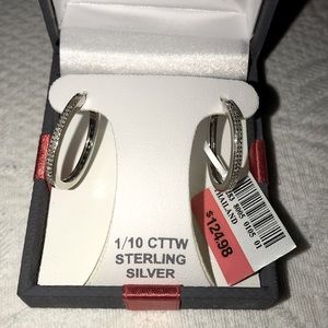 Sterling Silver/925 1/10 CTTW Diamond Hoop Earrings (NEW)
